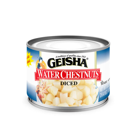 GEISHA Water Chestnuts Diced 8OZ. (Pack of 12), Water Chestnuts | Kosher Certified － No Salt & Sugar added － Gluten Free－Less than 100 Calories per Container