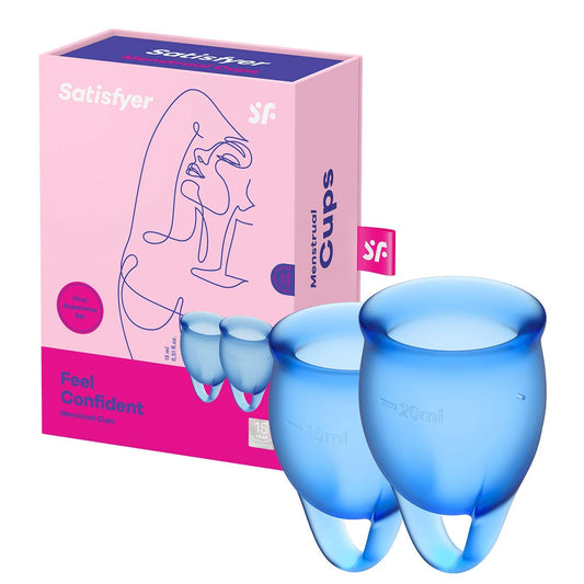 Satisfyer Feel Confident Menstrual Cup - Reusable Period Cup with Removal Ring - Soft, Flexible Body-Safe Silicone, Easy Insertion & Removal - Includes 2 Cup Sizes for All Flows (Dark Blue)