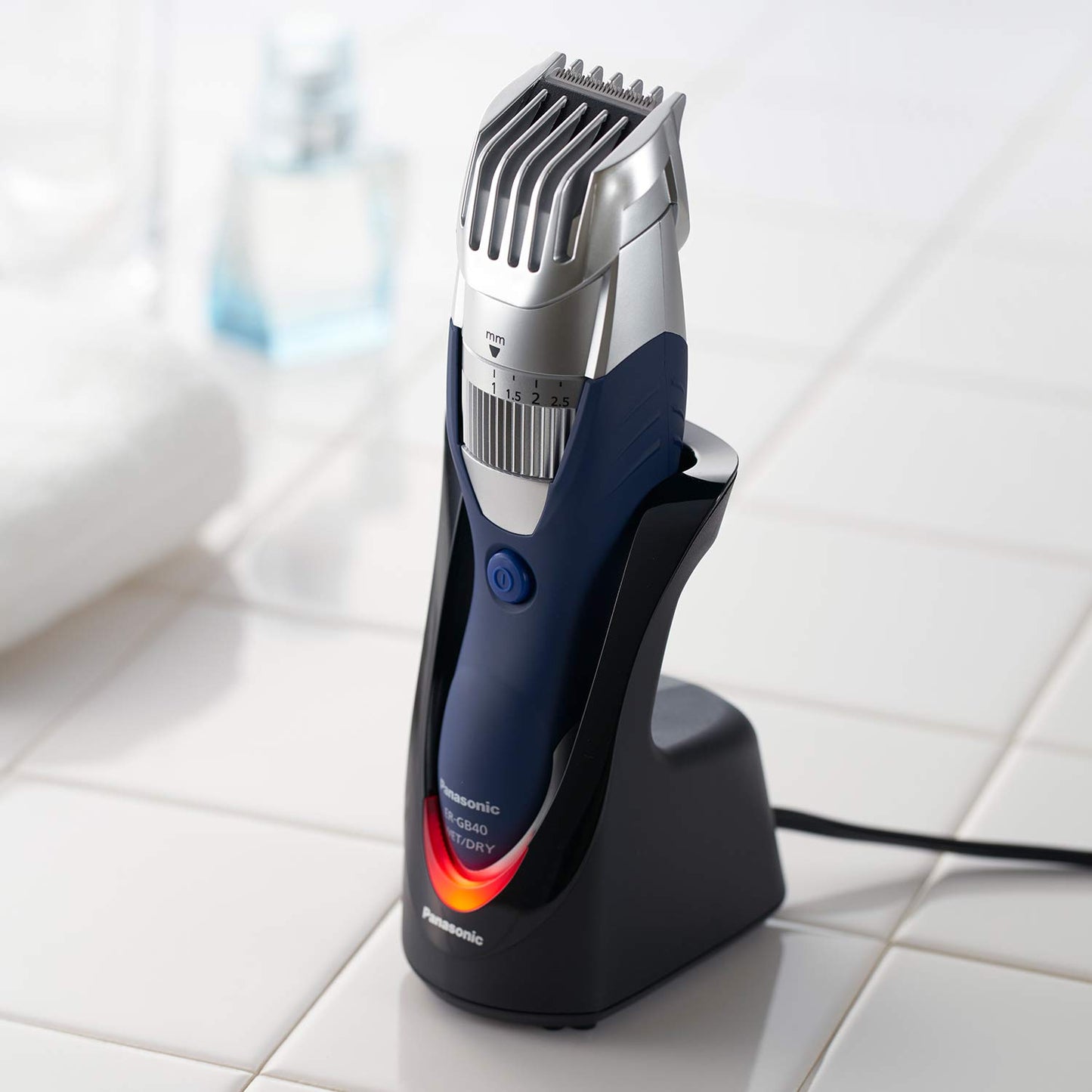 Panasonic Cordless Men's Beard Trimmer With Precision Dial, Adjustable 19 Length Setting, Rechargeable Battery, Washable - ER-GB40-S (Blue)