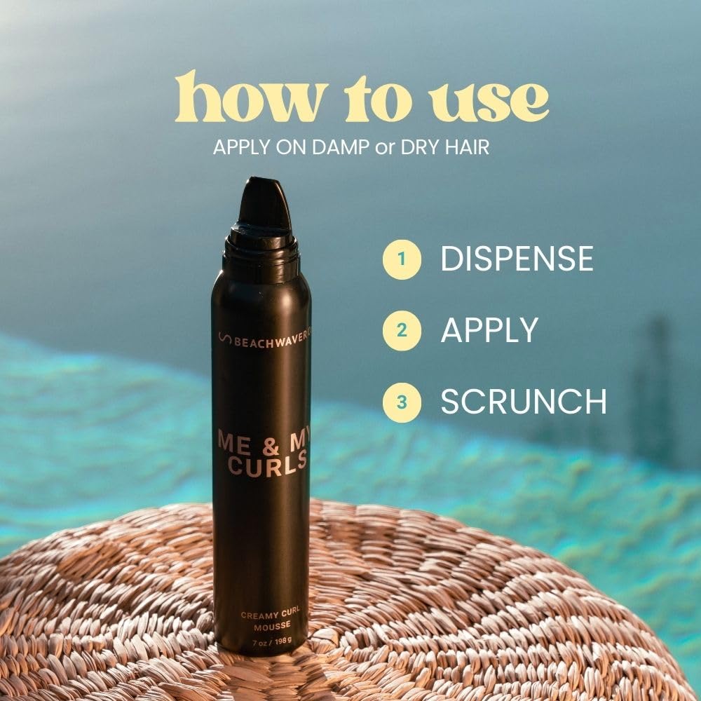 The Beachwaver Co. Me & My Curls Creamy Curl Mousse - Full Size (7 Oz) | Lightweight, Creamy Vegan Mousse For Curls, Coils, and Waves - Defines Natural Texture and Enhances Shine | Bondi Beach Day