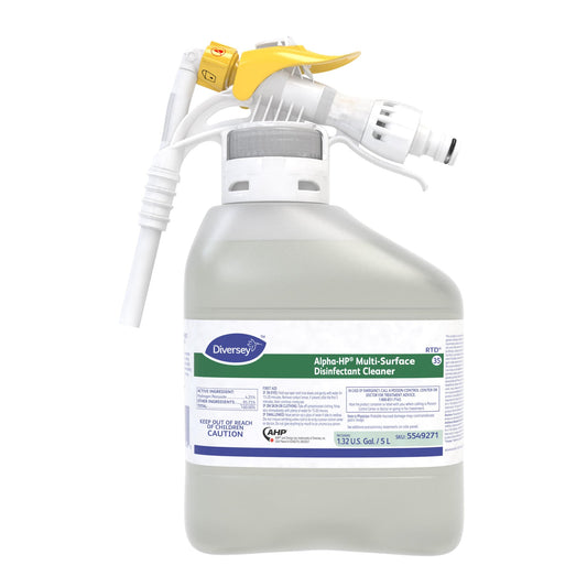 Diversey 5549271 Alpha-HP Multi-Surface Disinfectant Cleaner, Hydrogen Peroxide with Citrus Scent, Ready-to-Dispense (RTD) Liquid Concentrate, 5-Liter