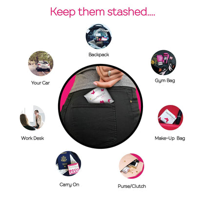 to-Go Panty Kit Includes 4 Items Seamless Thong Underwear Fresh Wipe Pantyliner & Washbag Travel First Period Kit Feminine Hygiene Incontenance Emergency