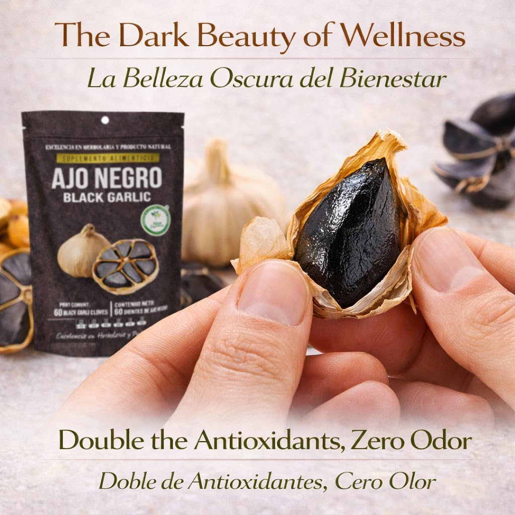 Ajo Negro (Black Garlic) - 60 Whole Cloves - 100% Natural Superfood Dietary Supplement - High in Antioxidants & S-Allylcysteine - Ready to Eat or for Recipes - Vegan, Non-GMO - Authentic by High Supreme