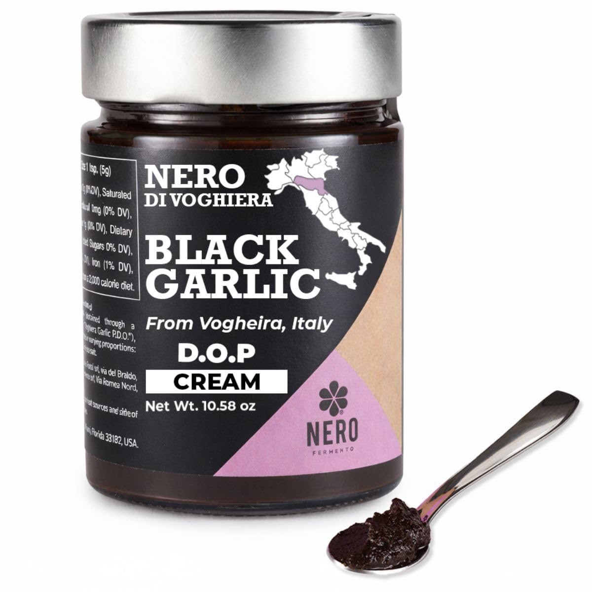 NERO FERMENTO Italian Black Garlic Cream (Voghiera, Italy), DOP, 60-Day Aged, 10.58 oz (300 g), Ready-to-Use Fermented Black Garlic Spread, Deep Umami with Subtle Balsamic Sweetness.