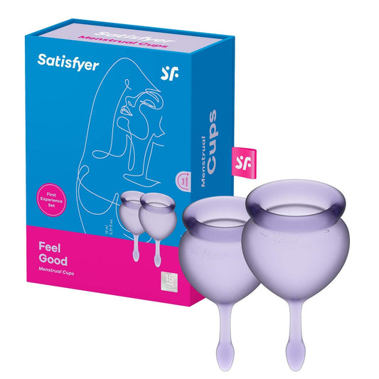 Satisfyer Feel Good Menstrual Cup - Reusable Period Cup with Removal Stem - Soft, Flexible Body-Safe Silicone, Easy Insertion & Removal - Includes 2 Cup Sizes for All Flows (Purple)
