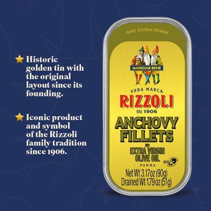 Rizzoli, Anchovies Fillets Extra Virgin Olive Oil, 3.17 Ounce