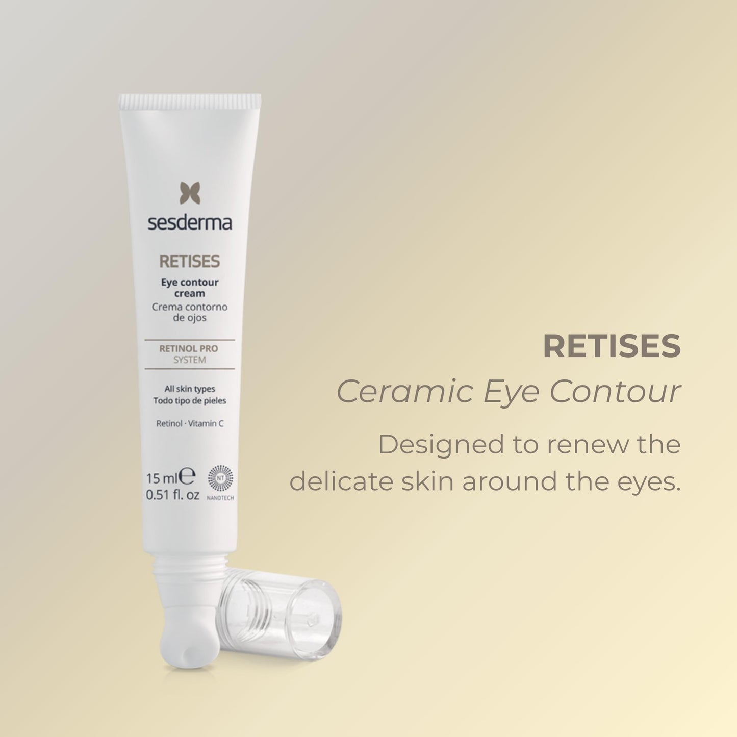 Sesderma RETISES Ceramic Eye Contour | Anti-Aging Eye Cream with Retinol & Vitamin C | Reduces Wrinkles, Puffiness & Dark Circles | Cooling Ceramic Applicator 0.5 fl. Oz