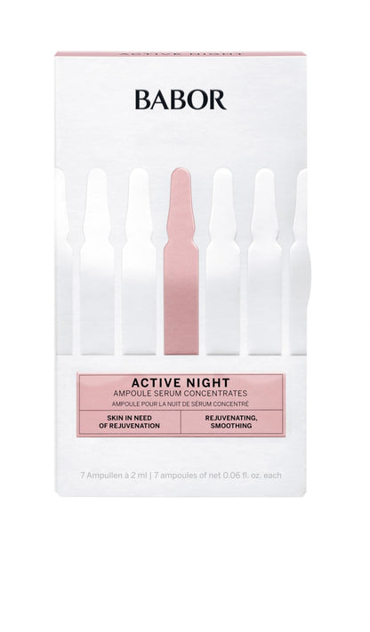 BABOR Active Night Ampoule Serum Concentrates, Hyaluronic Acid Serum, Hydrating Night Treatment, for Dry and Damaged Skin, Vegan, 0.28 oz.