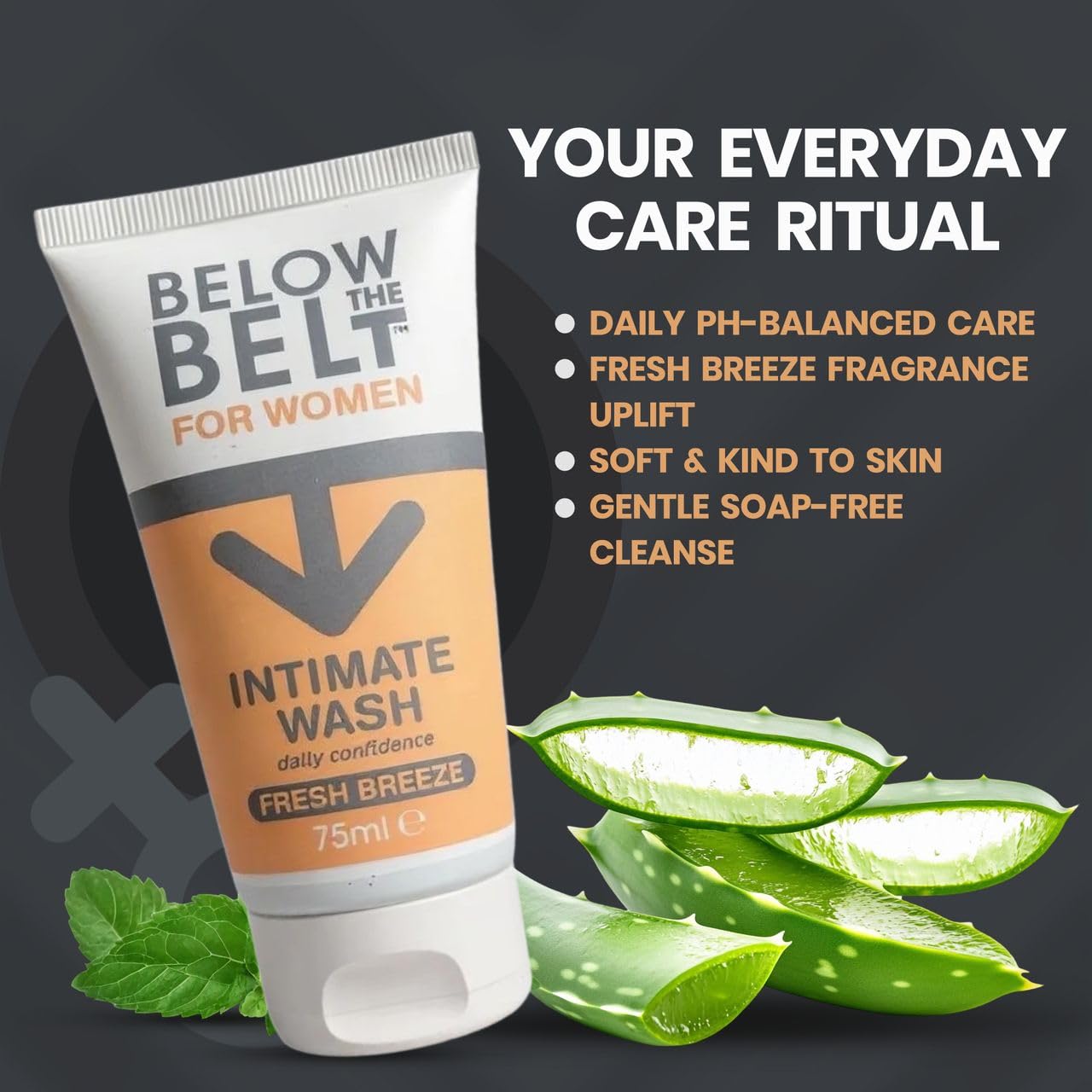 Below The Belt Female Intimate Wash, Soap-Free Feminine Wash, Daily pH-Balanced Cleanser with Fresh Breeze Scent - 75ml