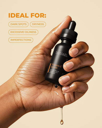 Buttah Skin Vitamin C Serum 1 FL oz e 30mL - For Face - Vitamin E - Ferulic Acid - Green Tea