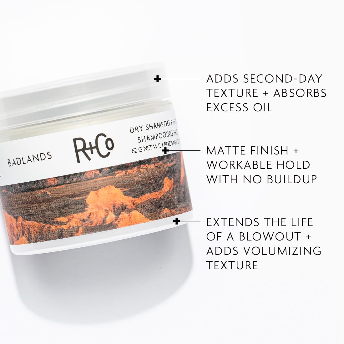 R+Co Badlands Dry Shampoo Paste | Part Dry Shampoo, Part Styling Paste | Adds Texture, Absorbs Oil, Matte Finish