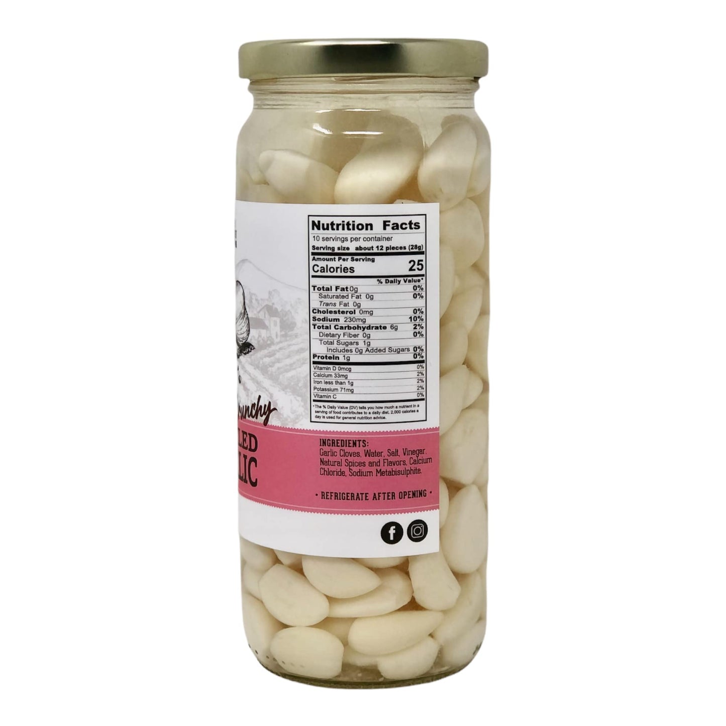 Lara's Pickled Garlic Cloves in Jar (16 fl oz) - Crunchy and Mild Flavor - Long Shelf Life - Canned Garlic