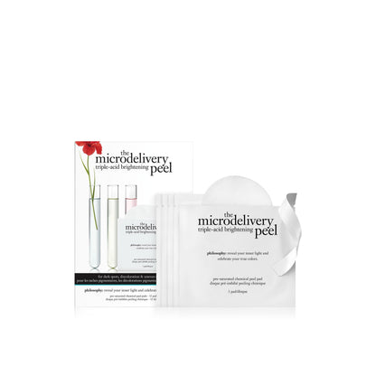 philosophy microdelivery triple-acid brightening peel pads with mandelic, glycolic & malic acid for discoloration, dark spots & uneven skin tone - 12 ct