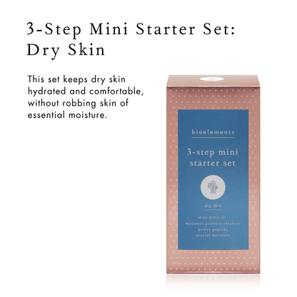 Bioelements 3-Step Mini Starter Set: Dry Skin - Includes Moisture Positive Cleanser, Power Peptide Toner & Crucial Moisture Moisturizer - Vegan, Gluten Free - Never Tested on Animals