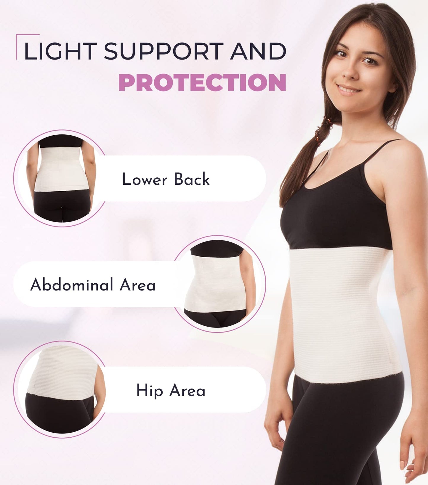 Unisex Wool Warming Support Abdominal Binder, Natural Therapeutic Warmth w/ 80% Wool, Small