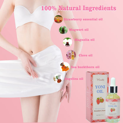 2 Packs Yoni Oil for Women, Natural Feminine Oil, Ph Balanced for Women, Eliminates Odor and Soothes, 100% Natural Feminine Deodorant Made with Strawberry Oils (1 fl oz/30 ml)