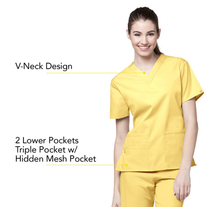 WonderWink womens Origins Bravo V-Neck Top, Yellow, X-Small