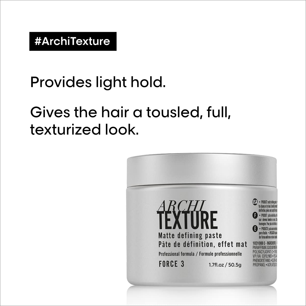 L'Oréal Professionnel Paris Architexture - Medium Hold Texturizing Pomade, Creates Texturized Structure and Matte Definition, for All Hair Types