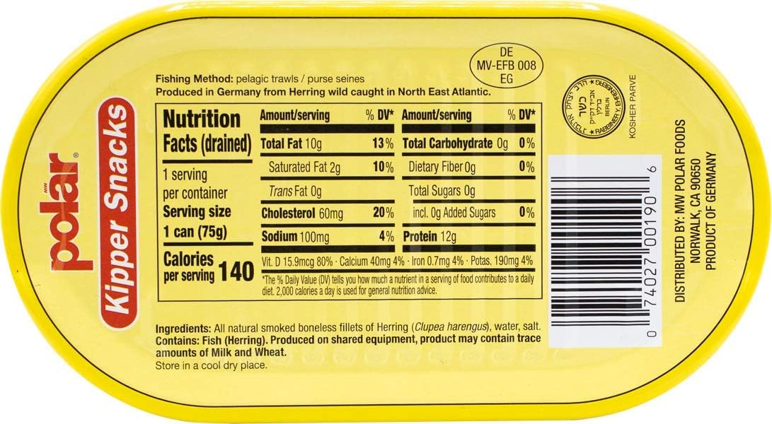 MW Polar Herring, Kipper Snacks, 3.53-Ounce (Pack of 12), 90% Less Sodium, Ready to Eat Canned Fish, Good Source of Vitamin D, Naturally Wood Smoked, No Artificial Flavors or Ingredients