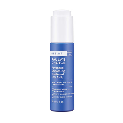 Paula's Choice RESIST Smoothing Treatment 10% AHA Face Exfoliator with Green Tea, Lactic, Glycolic & Malic Acids Liquid Exfoliant for Face, Anti-Aging for Normal to Dry Skin, Fragrance-Free, 1oz