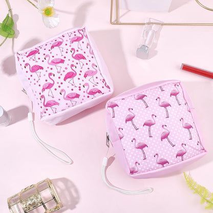 2Pcs 2 Styles Pink Period Bag Flamingo Sanitary Pad Bag Cute Pink Flamingo Print Sanitary Napkin Pouch Portable Waterproof Feminine Product Travel Storage Organizer for Women Daily Use