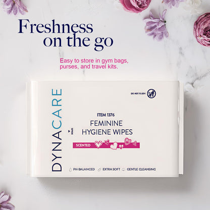 Dynarex HerCare Feminine Hygiene Wipes - 12 Pack, 40 Wipes per Pack - 5.5" x 8" pH-Balanced, Alcohol-Free, Hypoallergenic, Resealable Packs, Travel Essentials for Women