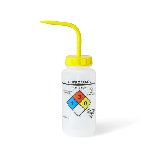 United Scientific™ UniSafe™ Laboratory Grade Wide Mouth LDPE Vented Chemical Wash Bottle, Isopropanol, 500mL (16oz), 4-Color, Pack of 6
