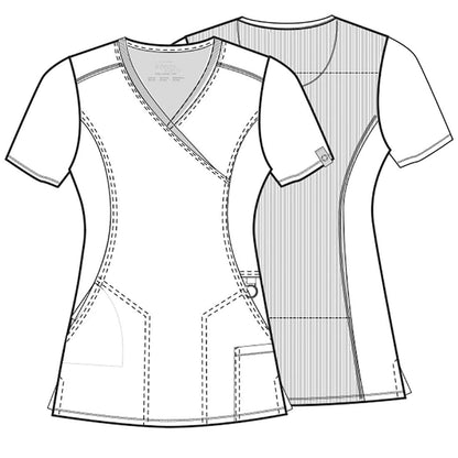 Cherokee Infinity Womens Mock Wrap Scrub Top, 4 Pockets, Rib-Knit Panel, Moisture-Wicking 360° Stretch - 2625A