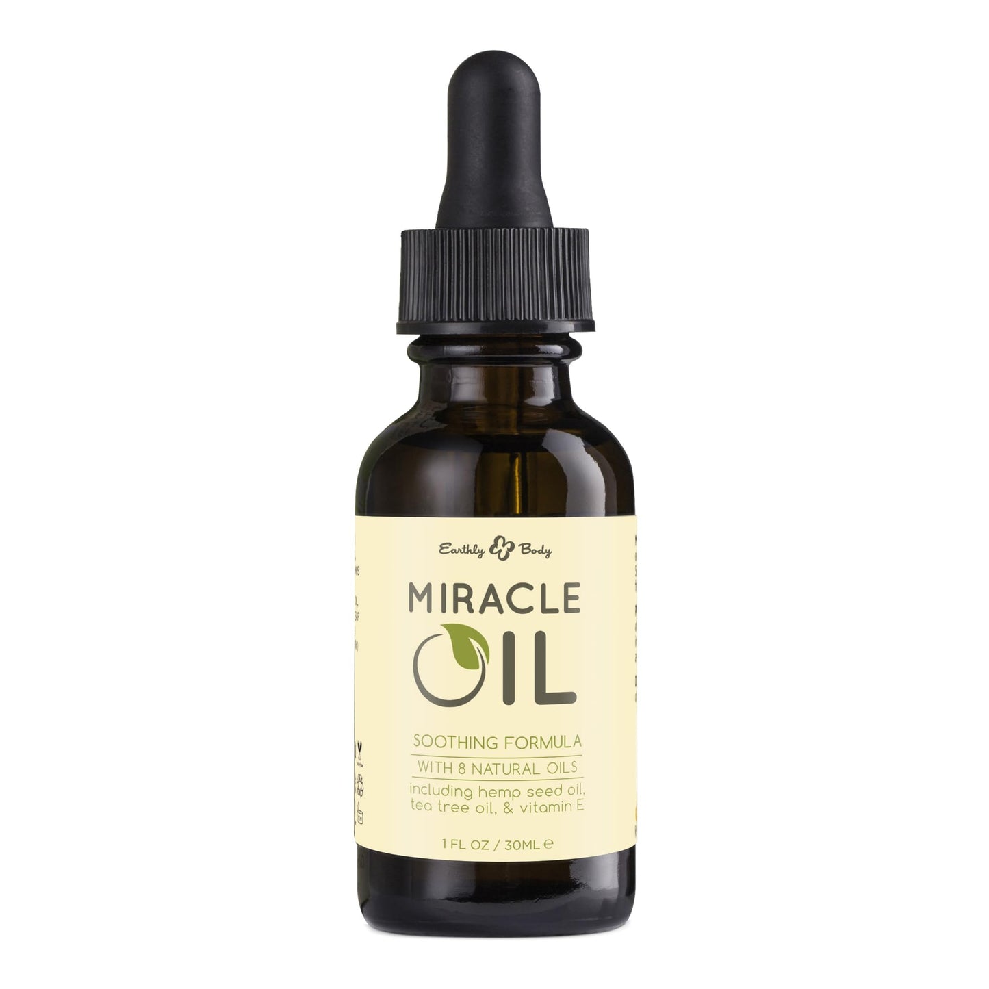 Earthly Body Miracle Oil, 1 fl. oz. - 100% Natural Tea Tree Oil, Hemp Seed Oil & Vitamin E - Moisturizer, Calms Skin Irritations, Helps Smooth Wrinkles - Gluten Free, 100% Vegan