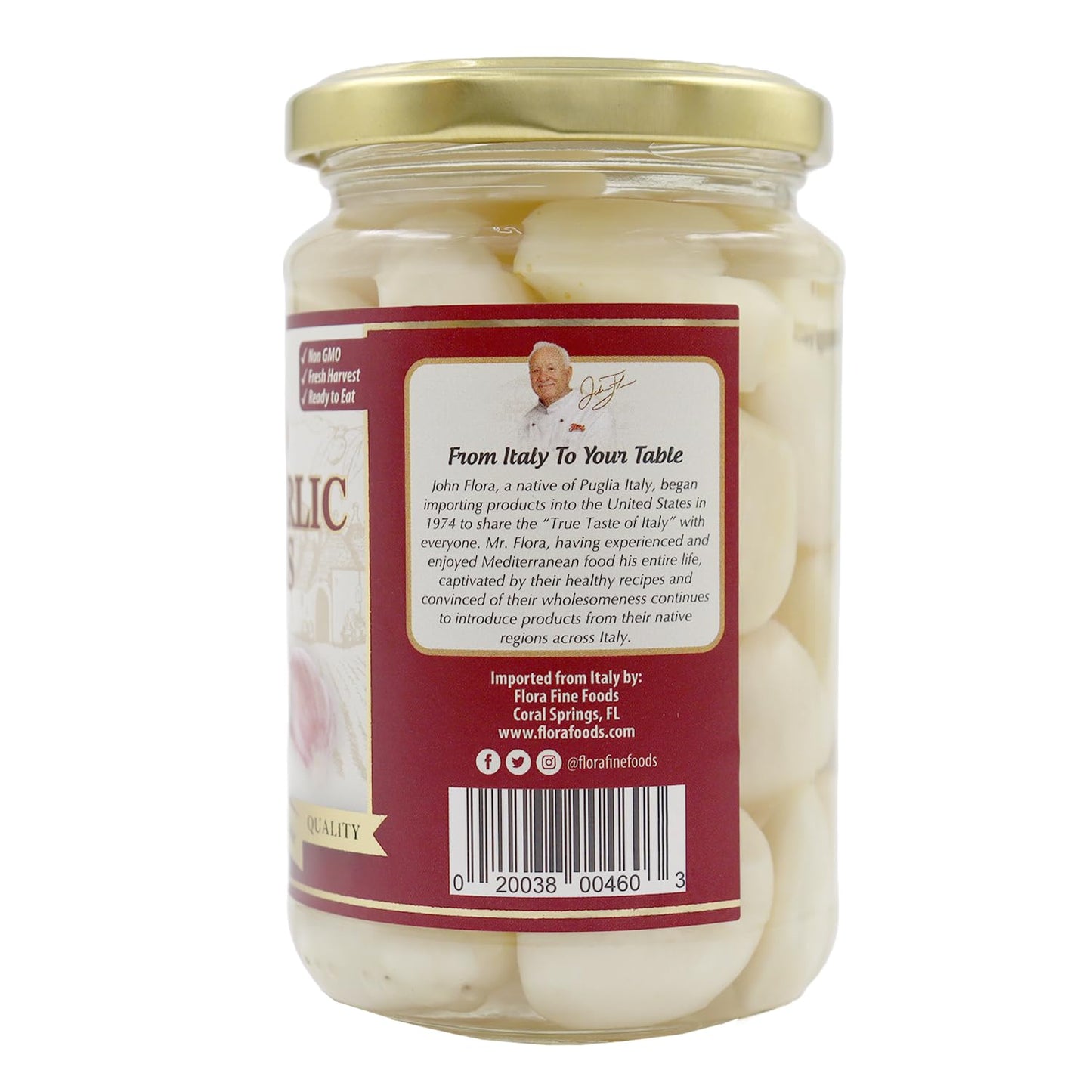 Flora Foods Italian Whole Garlic Cloves in Water Brine – Peeled & Ready to Eat – 10 oz Jar – Imported from Italy