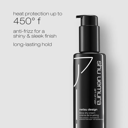shu uemura art of hair Netsu Design Blow Dry Cream - Styling Primer and Heat Protectant, Adds Volume and Smoothness, Medium Hold and Flexible Control, 5 Fl Oz