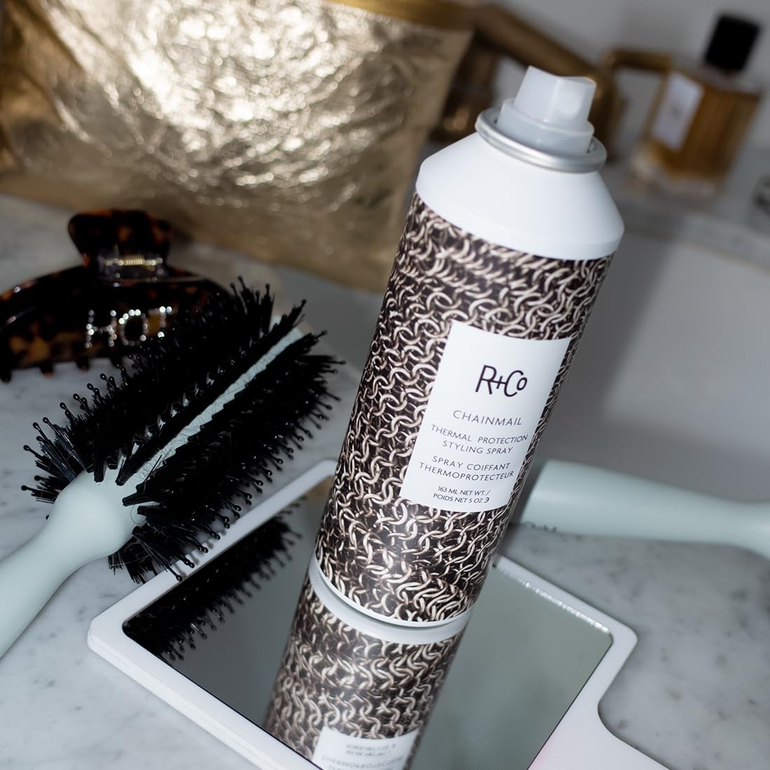 R+Co CHAINMAIL Thermal Protection Spray – Heat Protectant for Hair, Strengthens & Smooths, All Hair Types