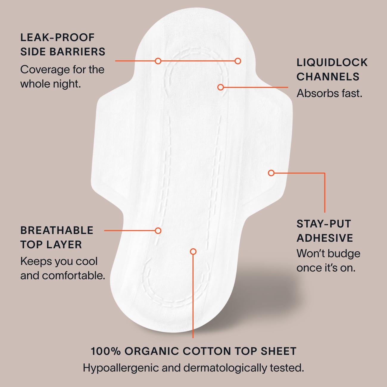 Cora 100% Organic Cotton Topsheet Pads (24 Maxi Overnight Pads) (Pack of 2)