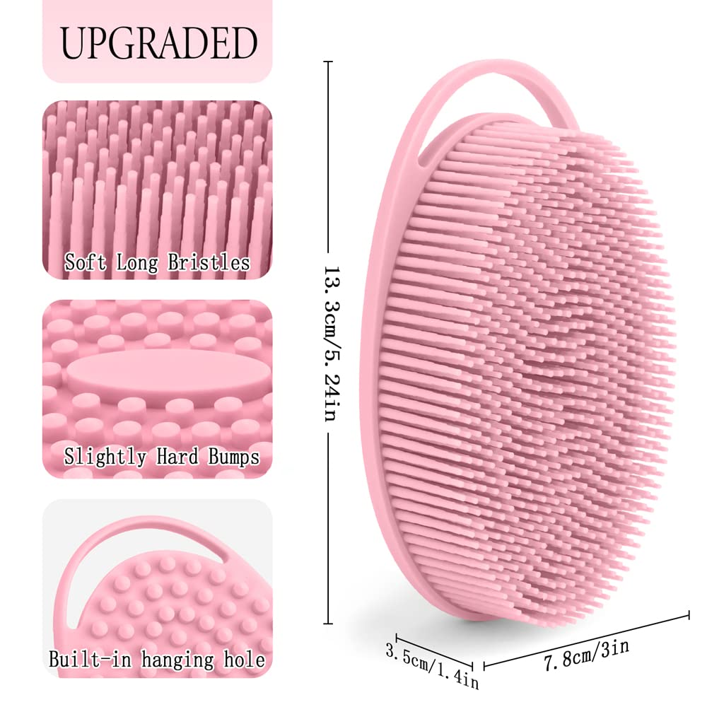 PQRUU 3 Pack Silicone Body Scrubber, Exfoliating Soft Loofah, Scrubber Fit for Sensitive and All Kinds of Skin, Clean Sanitary, Rapid Foaming Black+Blue+Pink