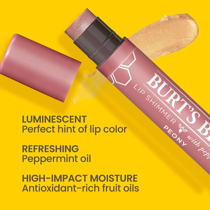 Burt's Bees Lip Balm Spring Gifts, 3 Nourishing Lip Care Shimmers for All Day Glow, Kissable Color Spring Gift Set -Peony, Fig & Rhubarb (Packaging May Vary)