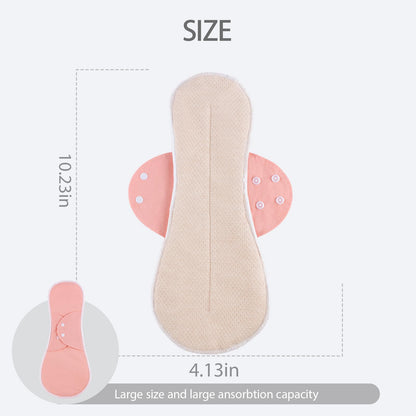 AIO Reusable Washable Cloth Menstrual Pads Sanitary Pad for Woman Large Size(4.13 * 10.23inch) Including 6 pcs Pads with 1 Wet Bag