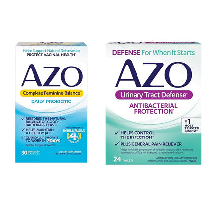 AZO Complete Feminine Balance Probiotics for Vaginal Health with Urinary Tract Defense Antibacterial Protection, 30 Count