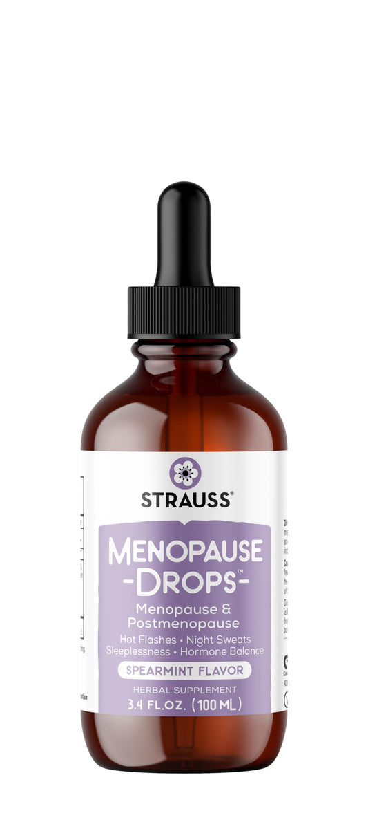 Strauss Naturals Menopause Drops 100ml – Menopause and Postmenopause Supplements for Women - Hot Flash Relief for Women, Night Sweat & Hormone Balance Support - Natural Non-GMO - Spearmint Flavor