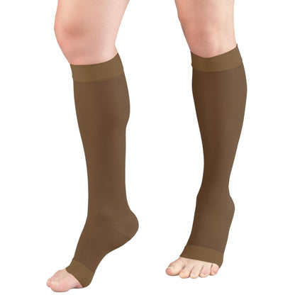Truform Sheer Compression Stockings, 15-20 mmHg, Women's Knee High Length, Open Toe, 20 Denier, Espresso, X-Large
