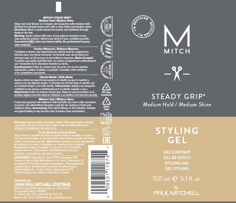 MITCH by Paul Mitchell Steady Grip Hair Gel for Men, Medium Hold & Shine, For All Hair Types, Especially Fine to Medium Hair, 5.1 fl. oz.