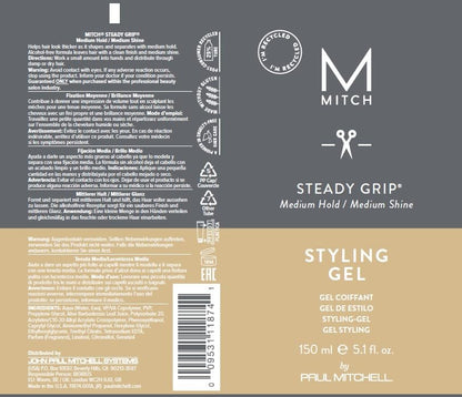 MITCH by Paul Mitchell Steady Grip Hair Gel for Men, Medium Hold & Shine, For All Hair Types, Especially Fine to Medium Hair, 5.1 fl. oz.