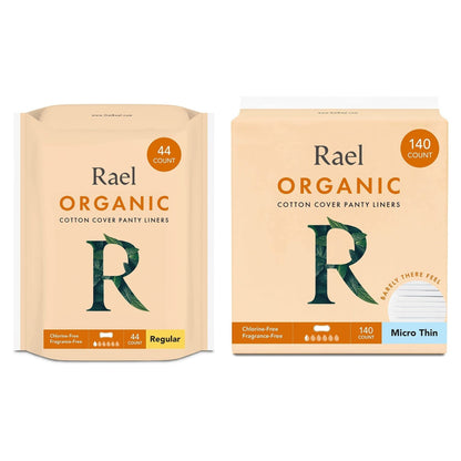 Rael Period Bundle - Organic Cotton Cover Liners (Regular, 44 Count) & Micro Thin Liners (140 Count)