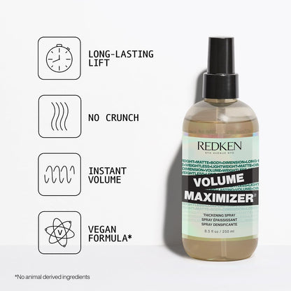 Redken Volume Maximizer Thickening Spray – Weightless Volumizing Spray For All Hair Types, Adds Flexible Volume and Body, For Thicker-Looking Hair