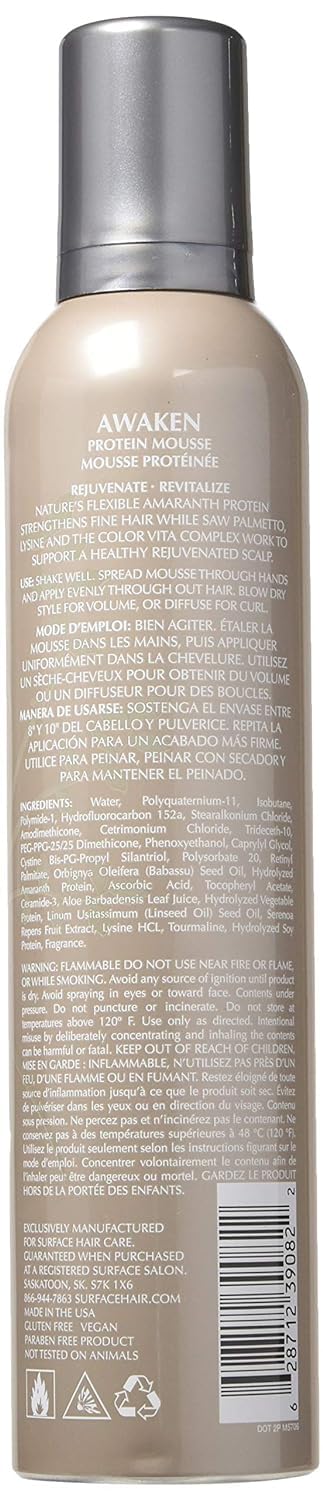 Surface Hair - Awaken Mousse: Color Safe, Volumizing, Firm Hold Hair Mousse to Thicken Hair, Sulfate-Free, Paraben-Free, 8.8 oz