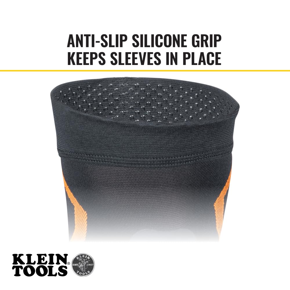 Klein Tools 60623 Knee Pad Compression Sleeve, Knee Support for Construction, Workers and Athletes, Black, M/L