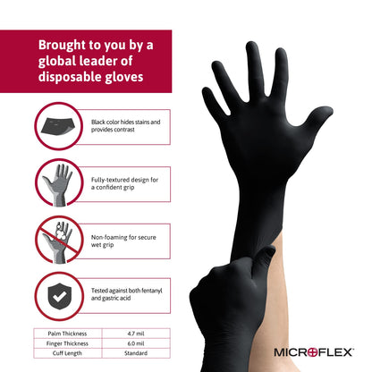 Ansell MICROFLEX MidKnight MK-296 Exam Standard Gloves - Size XL, Black (Box of 100)
