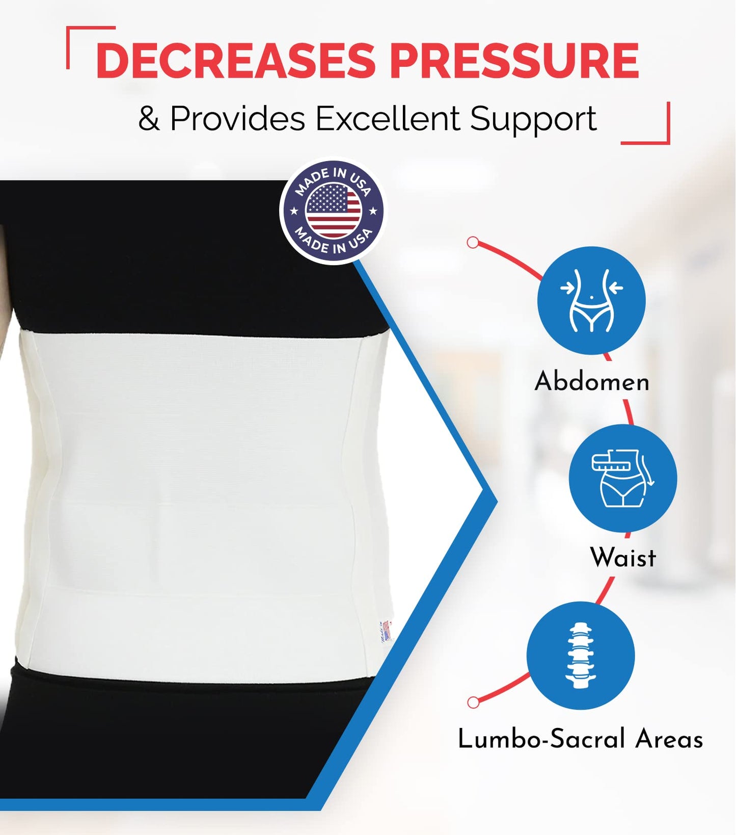 ITA-MED Unisex 12” Abdominal Binder – Helps Recover Post-Surgery, Postpartum & Hernia, Made in USA, White (XL)