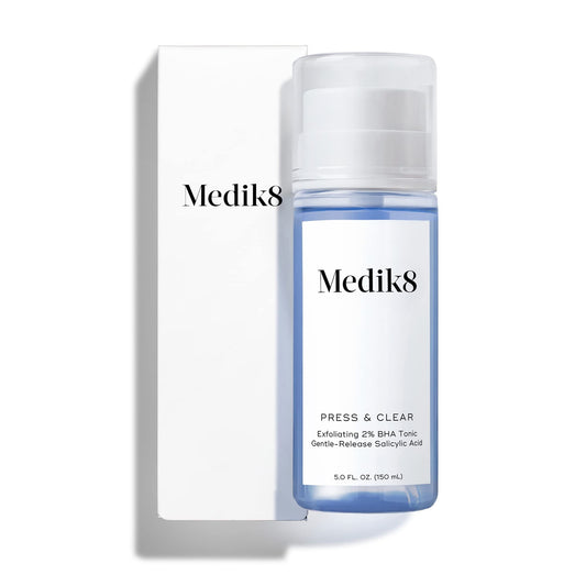 Medik8 Press and Clear - Clarifying Facial Tonic - Exfoliating BHA Face Toner for Women and Men - Gentle-Release Salicylic Acid Face Tonic - 5 oz