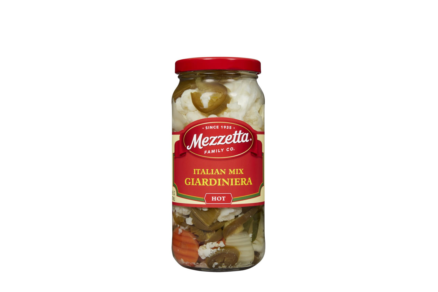 Mezzetta Italian Mix Giardiniera Chicago Style - Hot Giardiniera with Carrots, Celery, Cauliflower & Jalapeño - Tangy Pickled Vegetables for Antipasto - California Harvested - 16 Oz Jar - Pack of 6