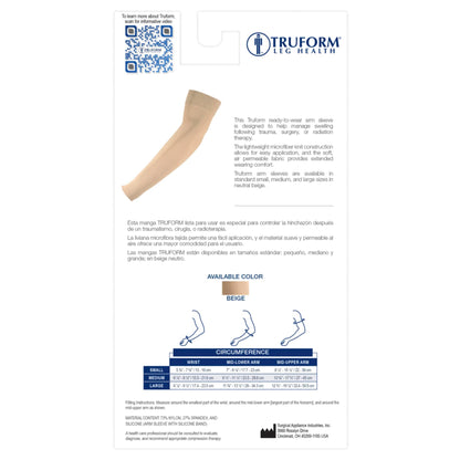Truform Lymphedema Compression Arm Sleeve, 15-20 mmHg Post Mastectomy Support, Brown, Small
